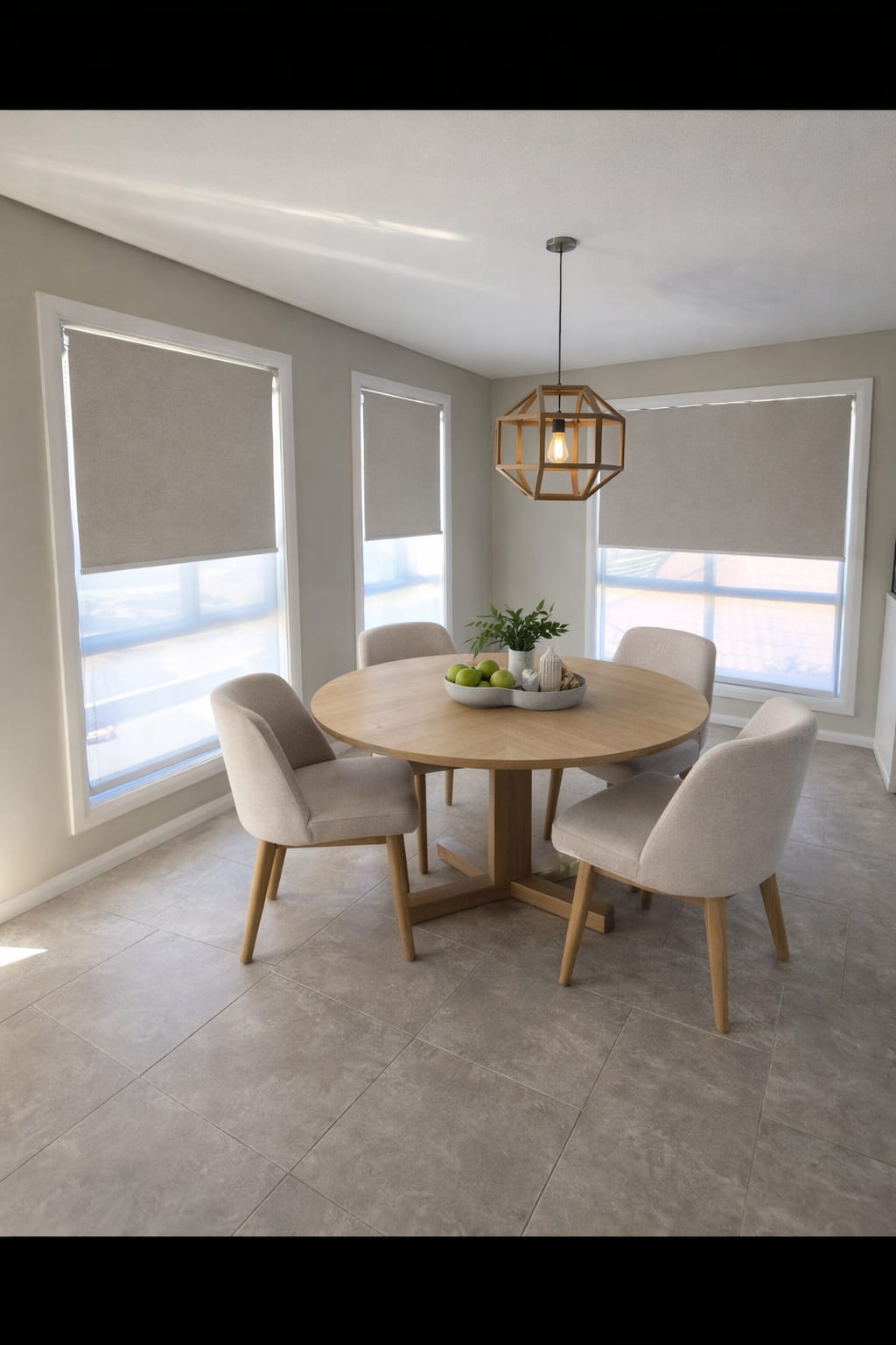 Roller blinds in a living room