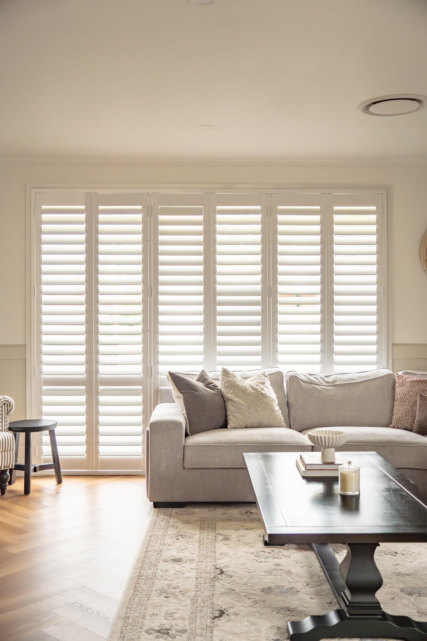 Plantation shutters in a living room